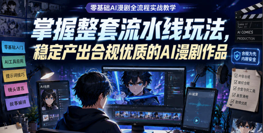 零基础AI漫剧全流程实战教学,掌握整套流水线玩法,稳定产出合规优质的AI漫剧作品-猴哥项目网