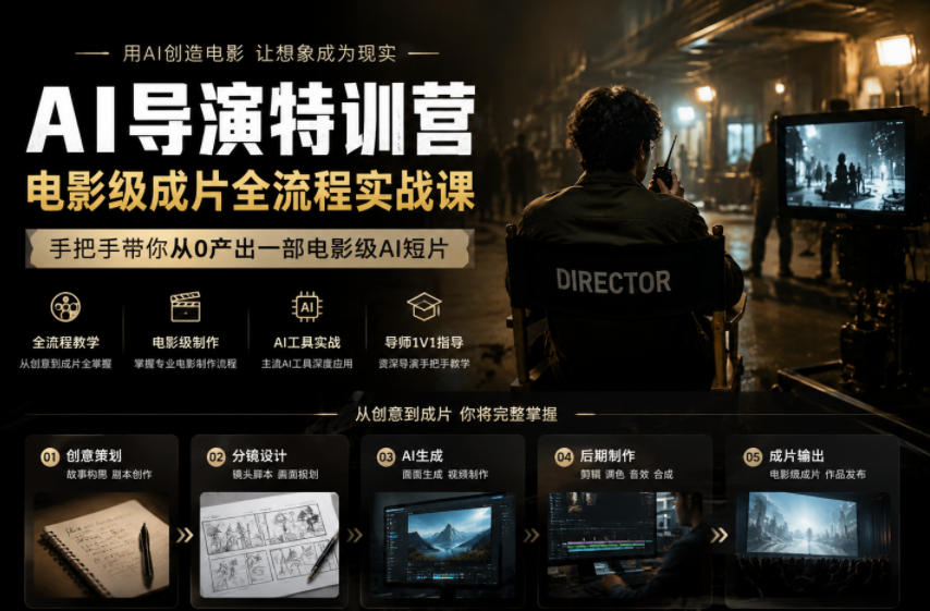 AI导演特训营,电影级成片全流程实战课,手把手带你从0产出一部电影级AI短片-猴哥项目网