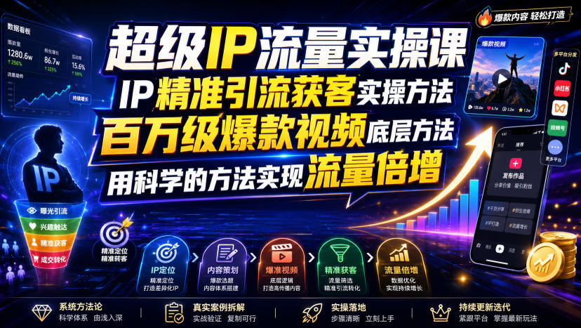 超级IP流量实操:百万爆款底层方法,科学实现流量倍增-猴哥项目网