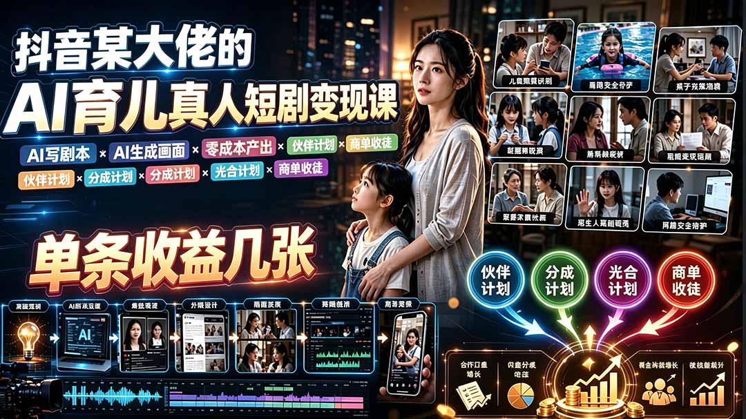 AI育儿短剧变现:AI写剧本×生成画面×零成本产出×多渠道收益-猴哥项目网