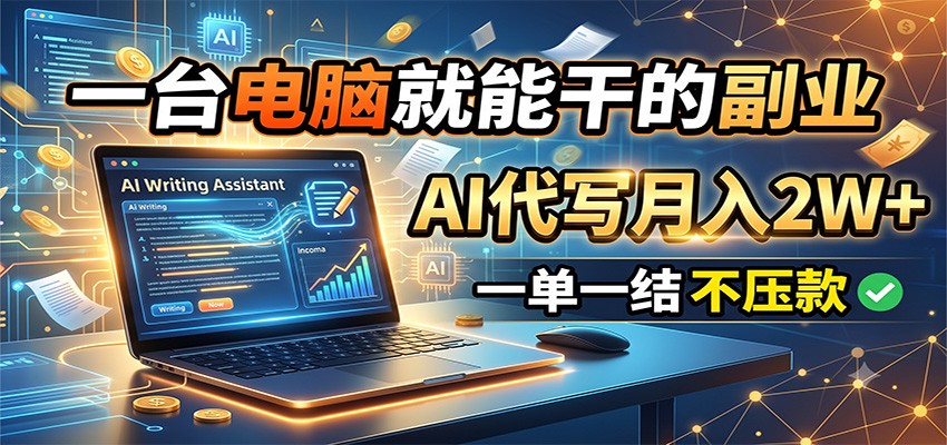 AI代写副业:一台电脑月入2W+,一单一结不压款-猴哥项目网