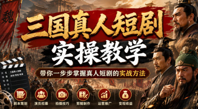 三国真人短剧实操教学,从创意到成片完整链路实战拆解-猴哥项目网