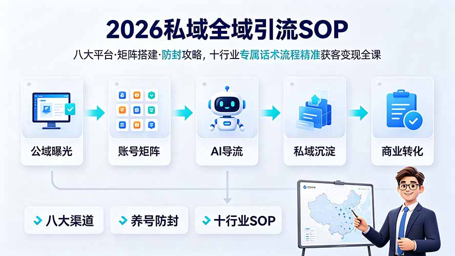 2026私域引流SOP,八大平台矩阵搭建防封攻略,十行业精准获客变现-猴哥项目网