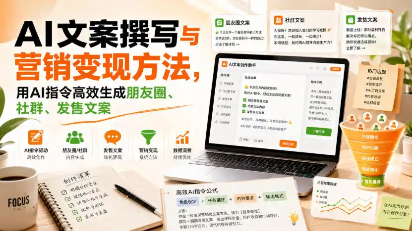 AI文案撰写与营销变现方法,用AI指令高效生成朋友圈、社群、发售文案-猴哥项目网