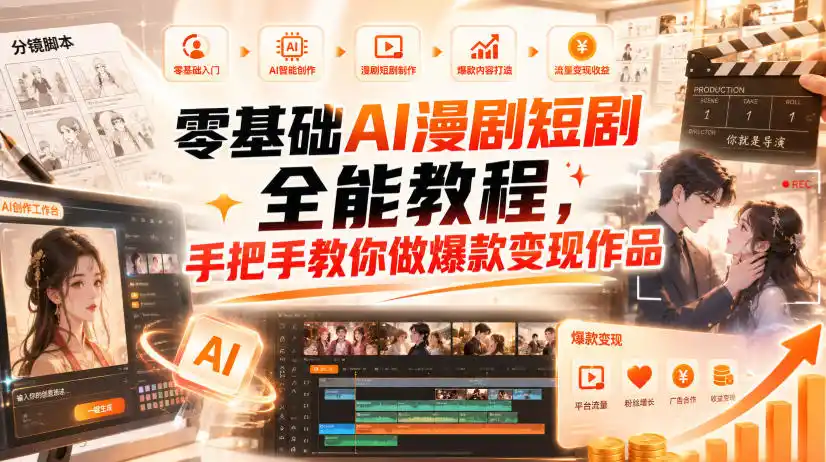 零基础AI漫剧短剧全能教程，从AI智能体搭建、文案脚本分镜、多平台AI生视频、剪映精修，覆盖全题材创作，手把手教你做爆款变现作品-猴哥项目网