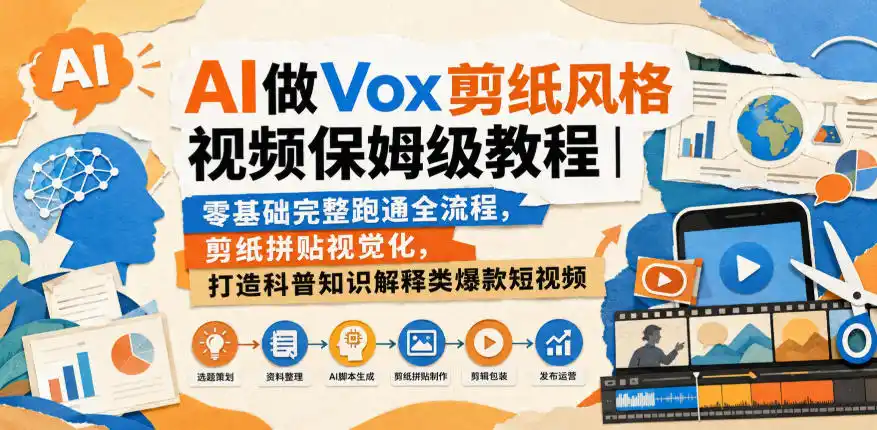 AI做Vox剪纸风格视频保姆级教程｜零基础完整跑通全流程，剪纸拼贴视觉化，打造科普知识解释类爆款短视频-猴哥项目网
