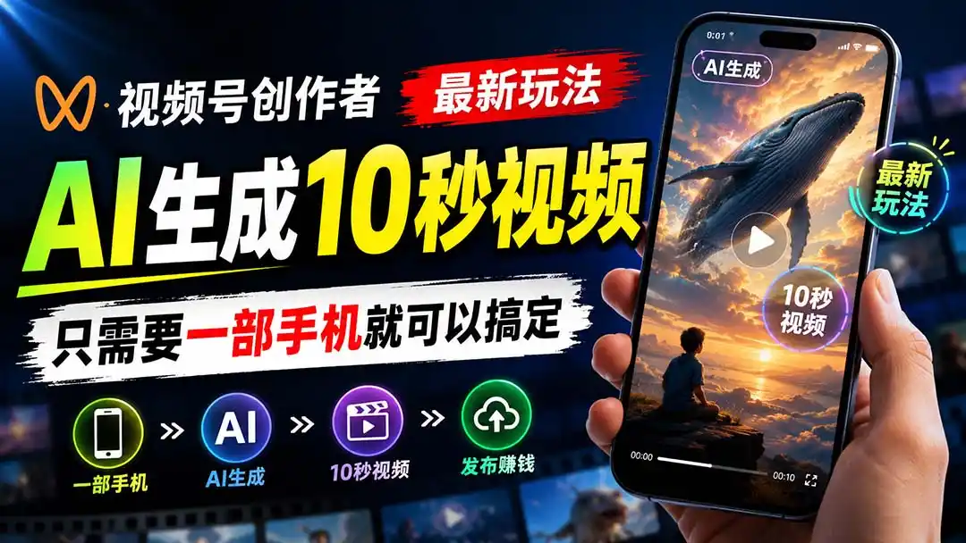 视频号创作者最新玩法,AI生成10秒视频,只需要一部手机就可以搞定-猴哥项目网