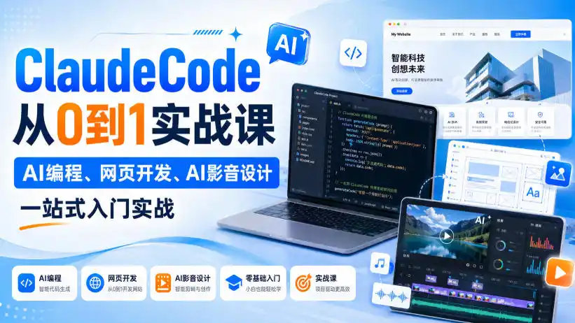 ClaudeCode从0到1实战课,AI编程、网页开发、AI影音设计一站式入门实战