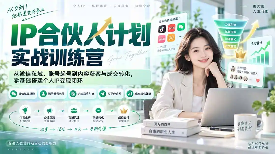 IP合伙人计划实战训练营-更新：从微信私域、账号起号到内容获客与成交转化，零基础搭建个人IP变现闭环-猴哥项目网