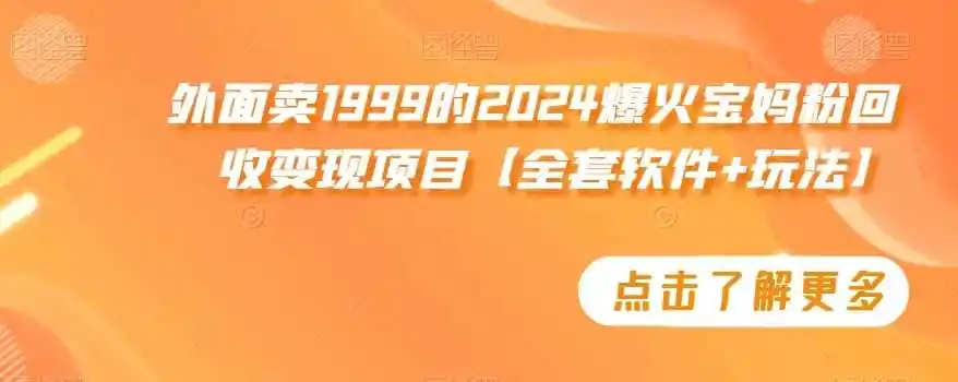 外面卖1999的2024爆火宝妈粉回收变现项目【全套软件+玩法】【揭秘】-猴哥项目网