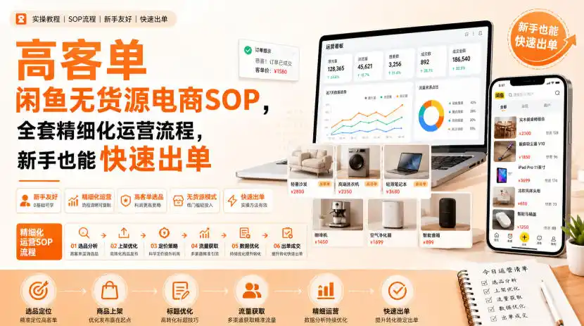 高客单闲鱼无货源电商SOP,全套精细化运营流程,新手也能快速出单-猴哥项目网