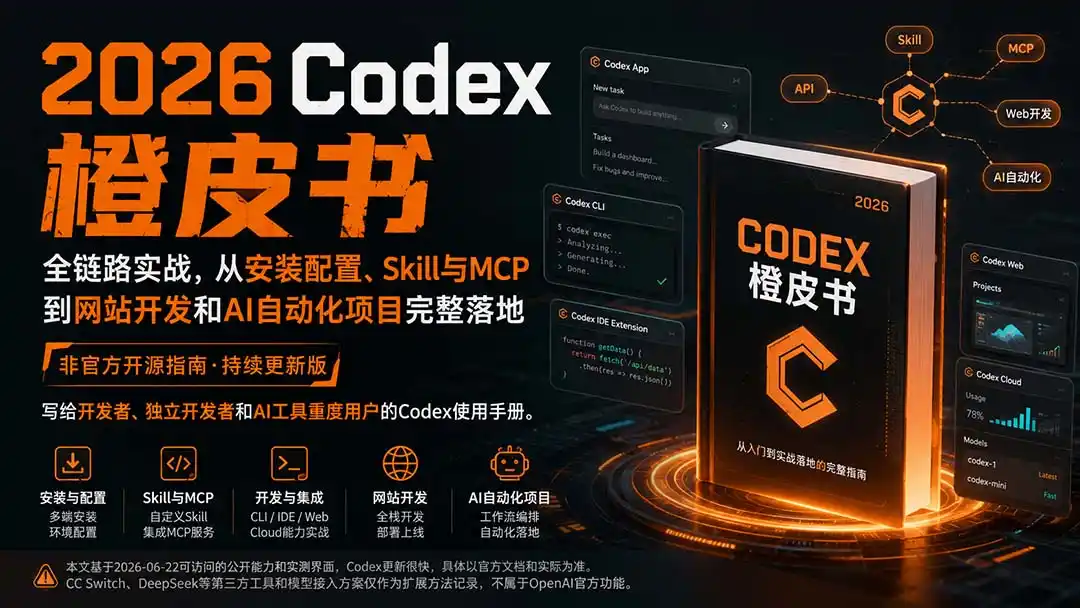 2026Codex橙皮书:全链路实战,从安装配置、Skill与MCP到网站开发和AI自动化项目完整落地-猴哥项目网