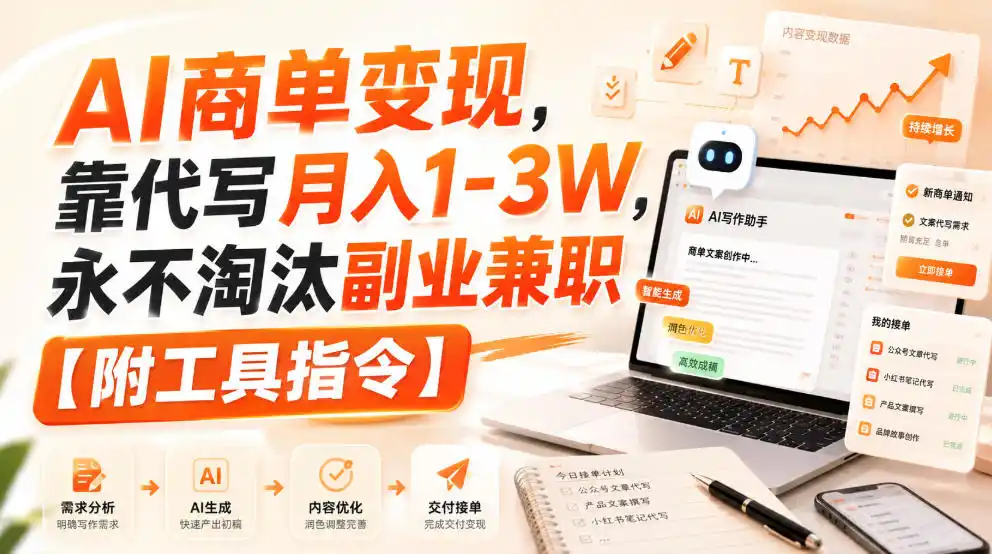 AI商单变现,靠代写月入1-3W,永不淘汰副业兼职【附工具指令】【揭秘】-猴哥项目网