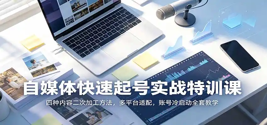 自媒体快速起号实战特训课：四种内容二次加工方法，多平台适配，账号冷启动全套教学-猴哥项目网