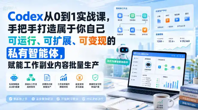 Codex从0到1实战课，手把手打造属于你自己可运行、可扩展、可变现的私有智能体，赋能工作副业内容批量生产-猴哥项目网