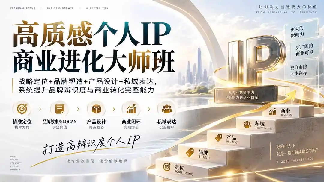 高质感个人IP商业进化大师班：战略定位+品牌塑造+产品设计+私域表达，系统提升品牌辨识度与商业转化完整能力-猴哥项目网