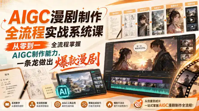 AIGC漫剧制作全流程实战系统课，从零到一全流程掌握AIGC制作能力，一条龙做出爆款漫剧-猴哥项目网
