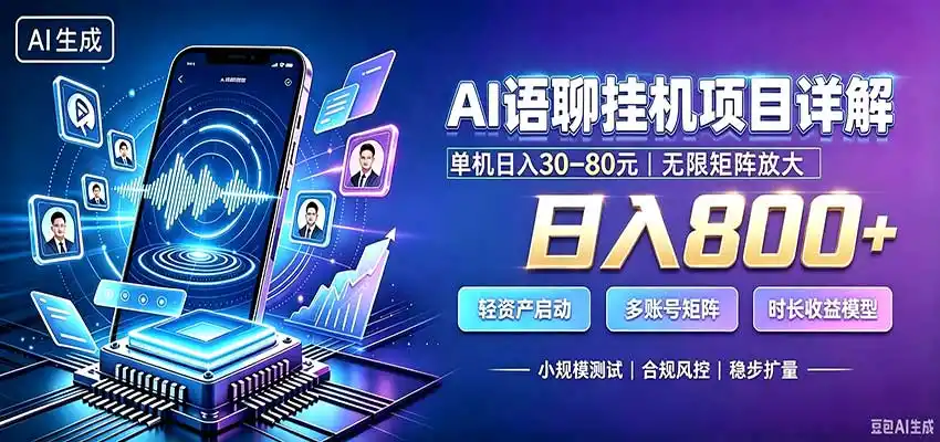 AI语聊挂机,日入800+,适用个人副业,工作室矩阵操作-猴哥项目网