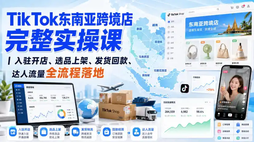 TikTok东南亚跨境店完整实操课|入驻开店、选品上架、发货回款、达人流量全流程落地-猴哥项目网