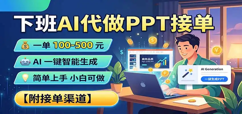 下班AI代做PPT接单，一单100-500，AI一键生成，小白也能做，附接单渠道-猴哥项目网