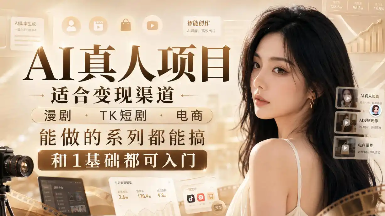 AI真人项目,适合变现渠道,漫剧,TK短剧,电商,能做的系列都能搞,0和1基础都可入门-猴哥项目网