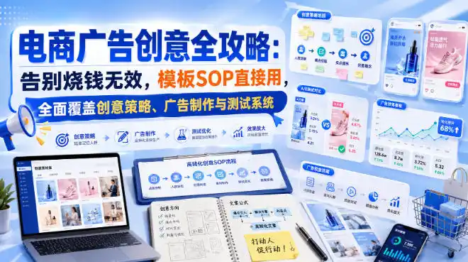 电商广告创意全攻略：告别烧钱无效，模板SOP直接用，全面覆盖创意策略、广告制作与测试系统【原创双语字幕】-猴哥项目网