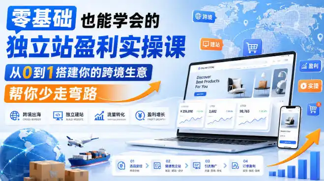零基础也能学会的独立站盈利实操课,从0到1搭建你的跨境生意,帮你少走弯路-猴哥项目网