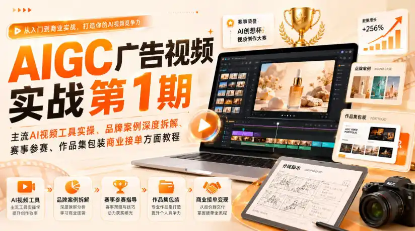 AIGC广告视频实战第1期,主流AI视频工具实操、品牌案例深度拆解、赛事参赛、作品集包装商业接单方面教程-猴哥项目网