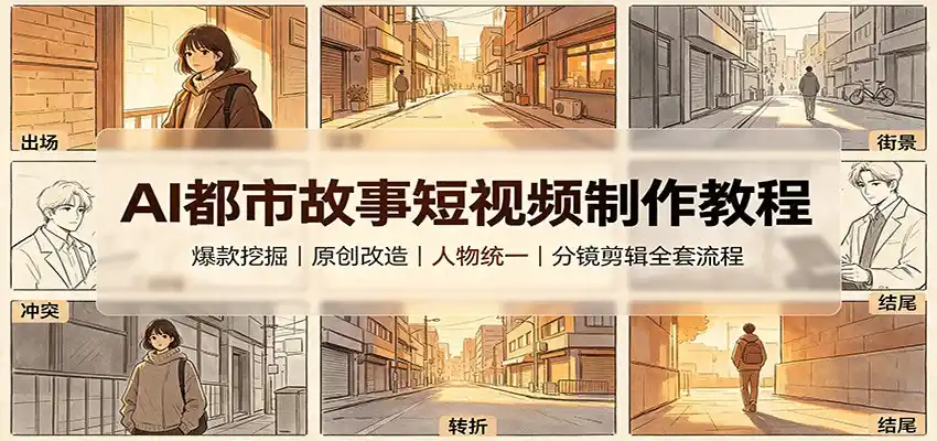 AI都市故事短视频制作教程:爆款挖掘原创改造,人物统一分镜剪辑全套流程-猴哥项目网
