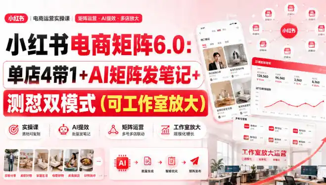 小红书电商矩阵6.0:单店4带1+AI矩阵发笔记+测怼双模式(可工作室放大)-猴哥项目网