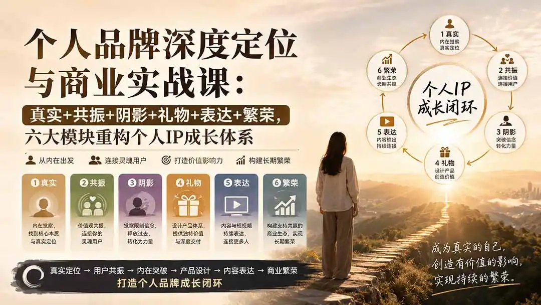 个人品牌深度定位与商业实战课:真实+共振+阴影+礼物+表达+繁荣,六大模块重构个人IP成长体系-猴哥项目网