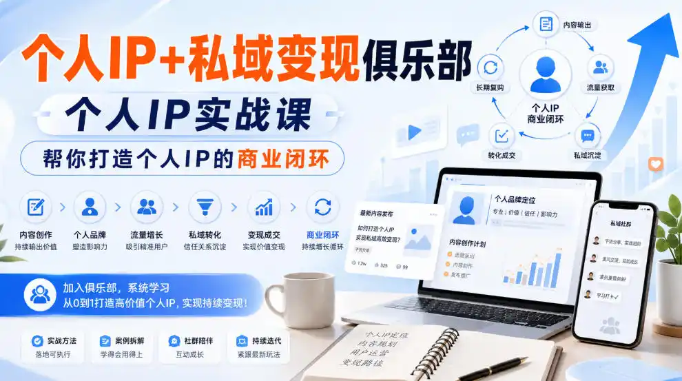 个人IP+私域变现俱乐部,个人IP实战课,帮你打造个人IP的商业闭环-猴哥项目网