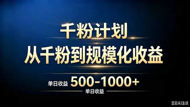 抖音千粉账号计划,从千粉到规模化收益 500-1000+单日收益-猴哥项目网