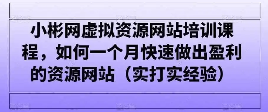 小彬网虚拟资源网站培训课程,如何一个月快速做出盈利的资源网站(实打实经验)-猴哥项目网