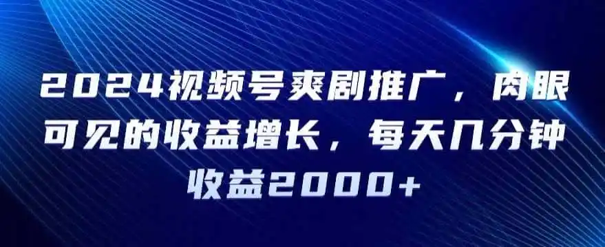2024视频号爽剧推广,肉眼可见的收益增长,每天几分钟收益2000+【揭秘】-猴哥项目网