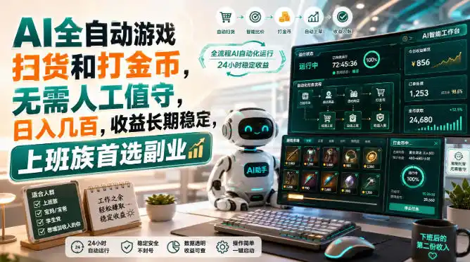AI全自动游戏皮肤扫货和打金币,日入几百,内部方法大揭秘,0门槛!-猴哥项目网