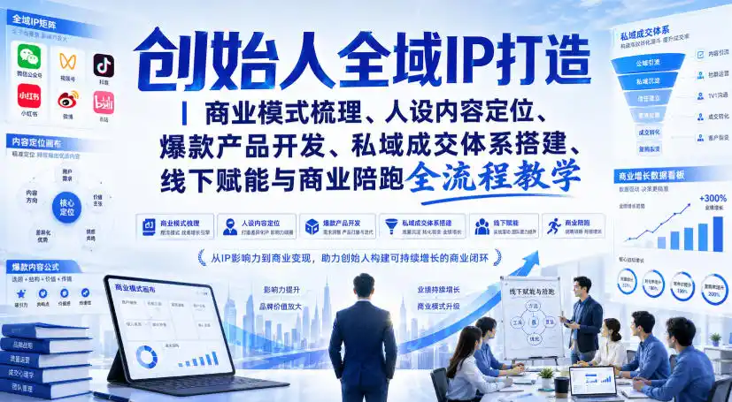 创始人全域IP打造|商业模式梳理、人设内容定位、爆款产品开发、私域成交体系搭建、线下赋能与商业陪跑全流程教学-猴哥项目网