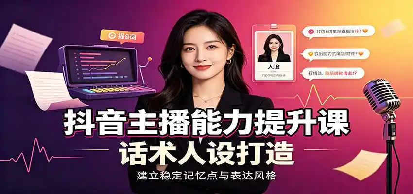 抖音主播能力提升课：账号底层逻辑，直播间搭建调试，话术人设打造全套教学-猴哥项目网