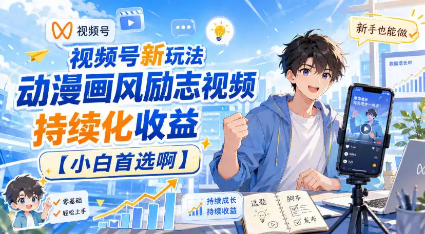 视频号新玩法动漫画风励志视频,持续化收益【小白首选啊】-猴哥项目网