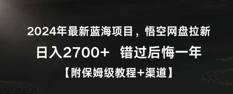 2024年最新蓝海项目,悟空网盘拉新,日入2700+错过后悔一年【附保姆级教程+渠道】【揭秘】-猴哥项目网