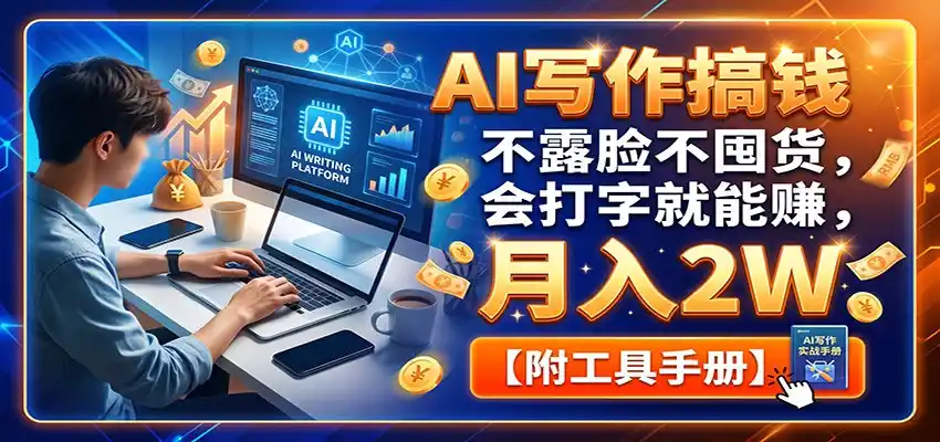AI写作搞钱:不露脸不囤货,会打字就能赚,月入2W【附工具手册】-猴哥项目网